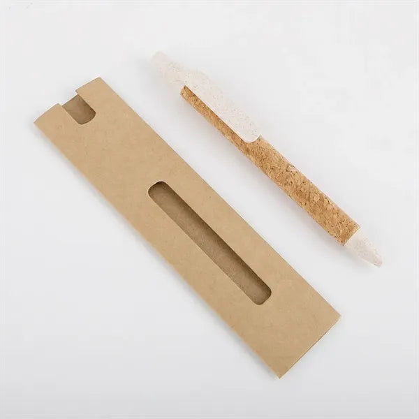 Recycled Cork Barrel Wheat Straw Grip Ballpoint Pen With Bag