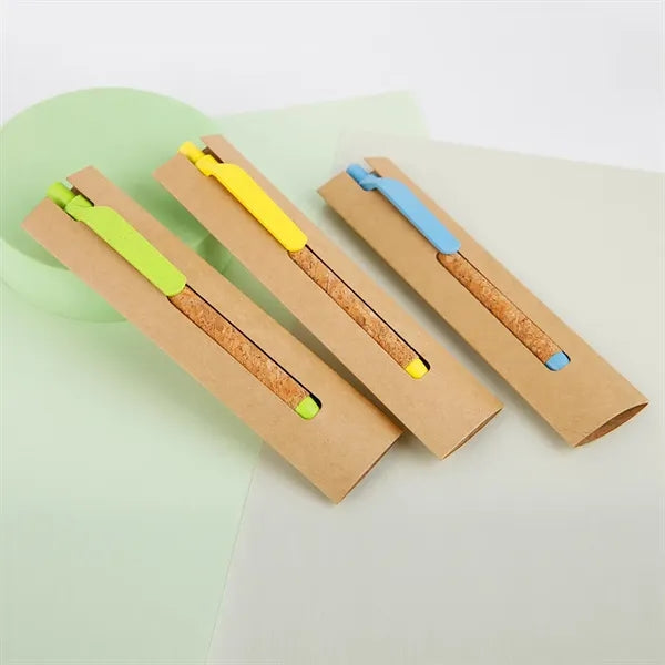 Recycled Cork Barrel Wheat Straw Grip Ballpoint Pen With Bag