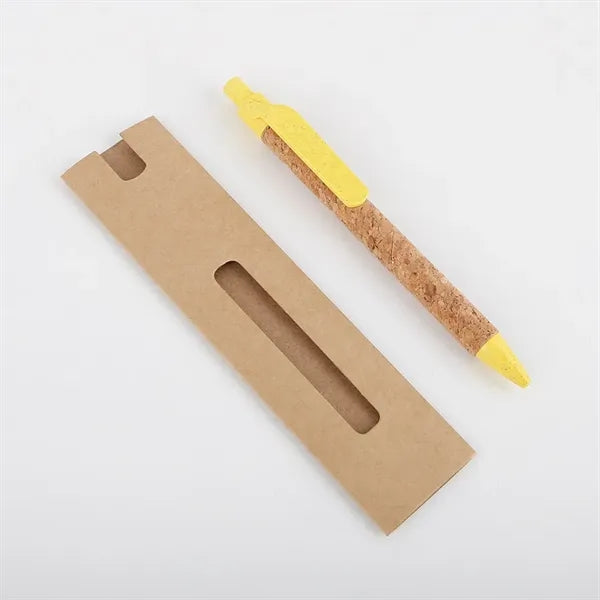 Recycled Cork Barrel Wheat Straw Grip Ballpoint Pen With Bag