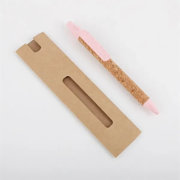 Recycled Cork Barrel Wheat Straw Grip Ballpoint Pen With Bag