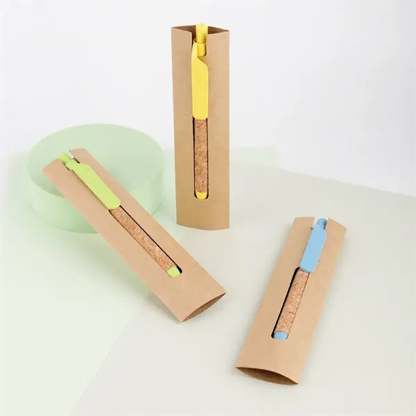 Recycled Cork Barrel Wheat Straw Grip Ballpoint Pen With Bag