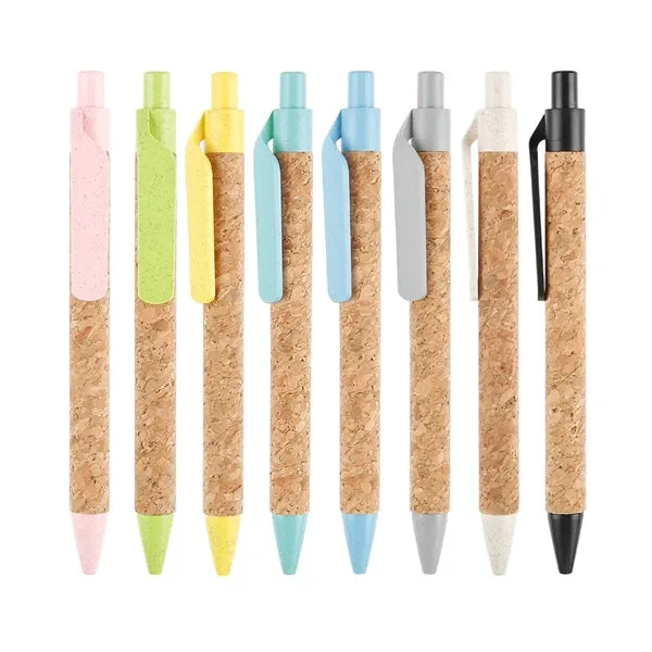 Recycled Cork Barrel Wheat Straw Grip Ballpoint Pen With Bag