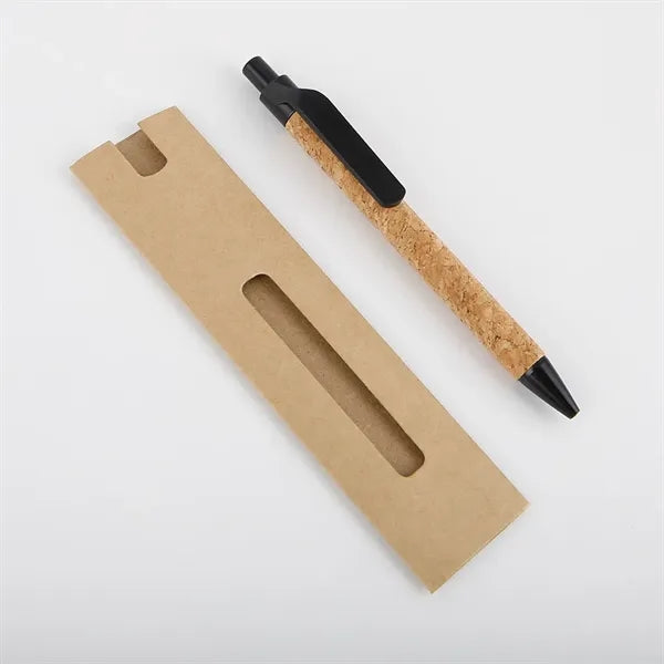 Recycled Cork Barrel Wheat Straw Grip Ballpoint Pen With Bag