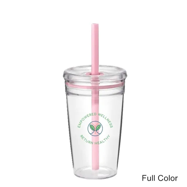 16 oz Clear Double-Wall Acrylic Tumbler w/ Pastel Straw