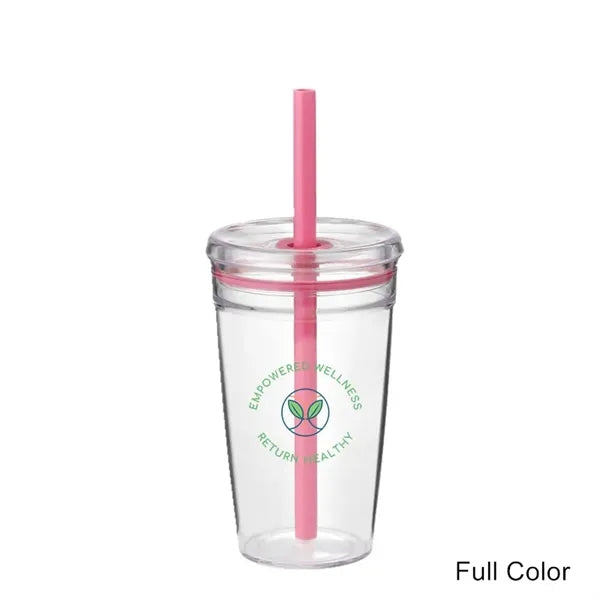 16 oz Clear Double-Wall Acrylic Tumbler w/ Pastel Straw
