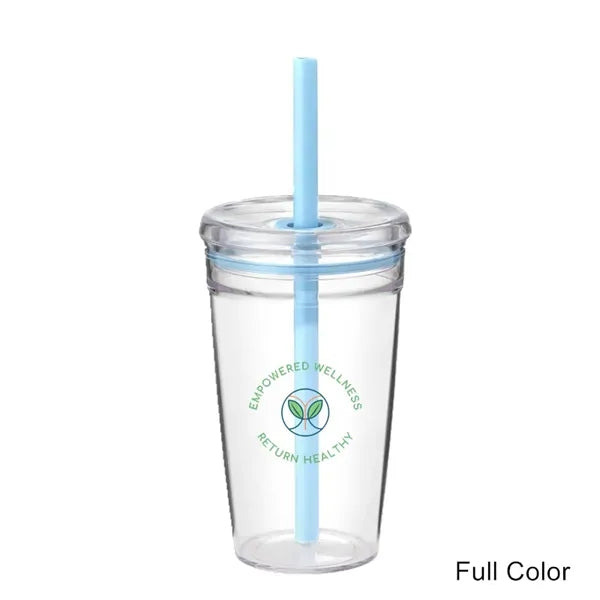 16 oz Clear Double-Wall Acrylic Tumbler w/ Pastel Straw