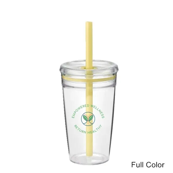 16 oz Clear Double-Wall Acrylic Tumbler w/ Pastel Straw