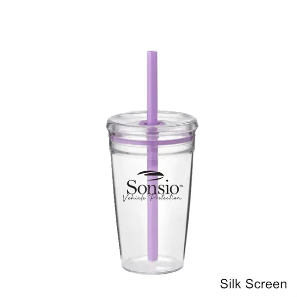 16 oz Clear Double-Wall Acrylic Tumbler w/ Pastel Straw