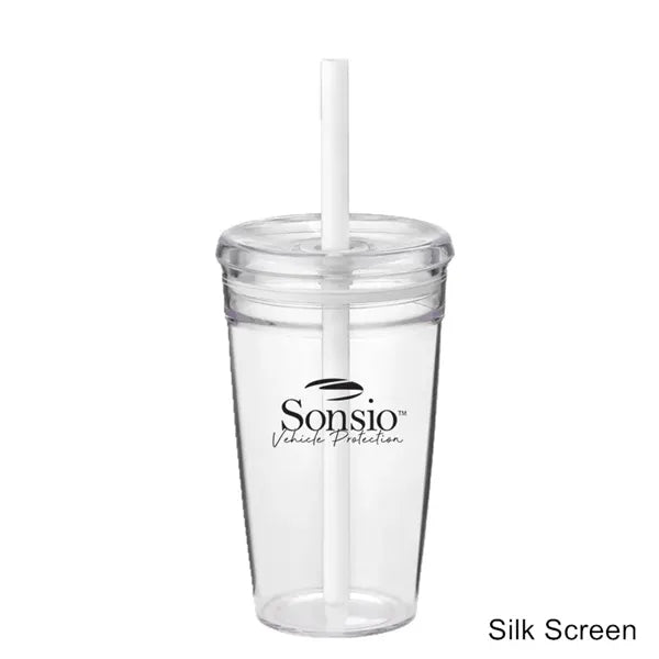 16 oz Clear Double-Wall Acrylic Tumbler w/ Pastel Straw