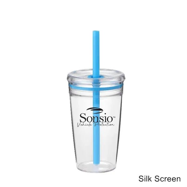 16 oz Clear Double-Wall Acrylic Tumbler w/ Pastel Straw