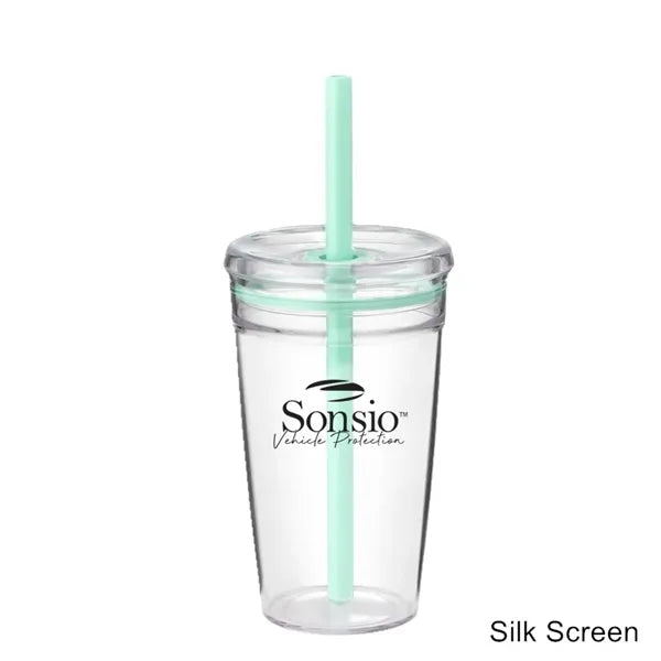 16 oz Clear Double-Wall Acrylic Tumbler w/ Pastel Straw