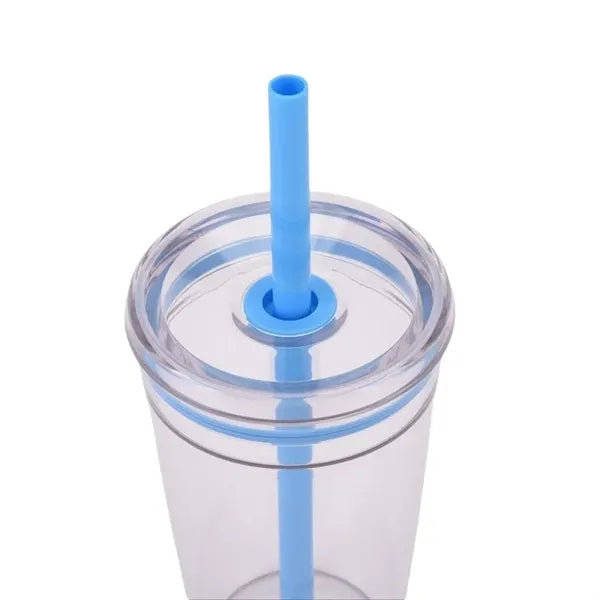 16 oz Clear Double-Wall Acrylic Tumbler w/ Pastel Straw