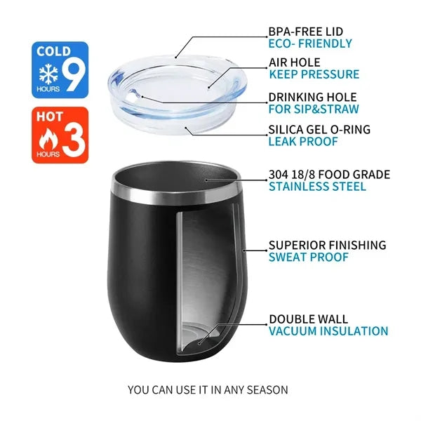12oz Insulated Wine Tumbler with Lid