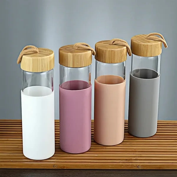 Glass Water Bottle With Bamboo Lid And Silicone Sleeve