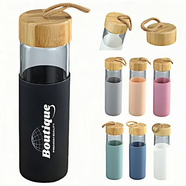 Glass Water Bottle With Bamboo Lid And Silicone Sleeve