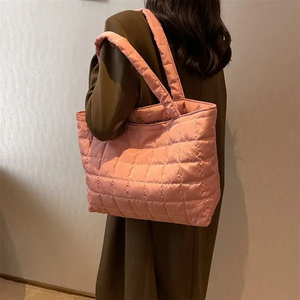 Women Padded Handbag Quilted Tote Shoulder Bag For Daily