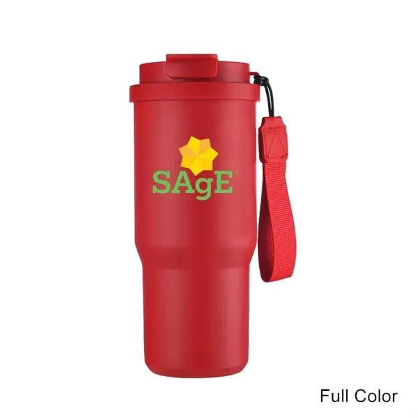 25 oz Leakproof Travel Tumbler with Carry Strap & Flip Lid