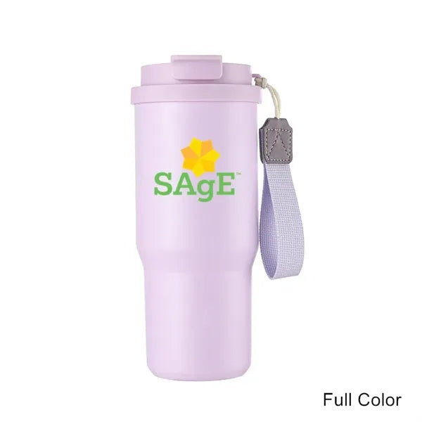 25 oz Leakproof Travel Tumbler with Carry Strap & Flip Lid