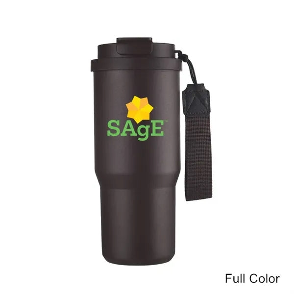 25 oz Leakproof Travel Tumbler with Carry Strap & Flip Lid