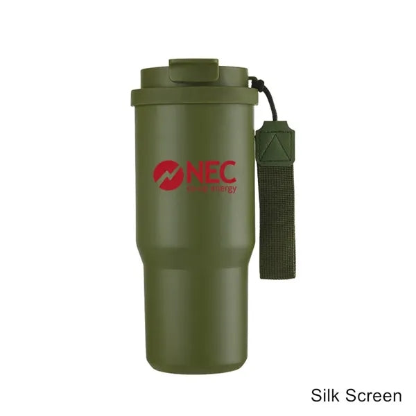 25 oz Leakproof Travel Tumbler with Carry Strap & Flip Lid