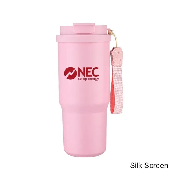 25 oz Leakproof Travel Tumbler with Carry Strap & Flip Lid