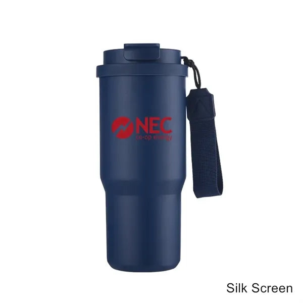 25 oz Leakproof Travel Tumbler with Carry Strap & Flip Lid