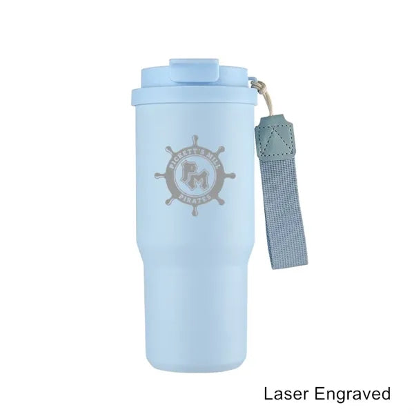 25 oz Leakproof Travel Tumbler with Carry Strap & Flip Lid
