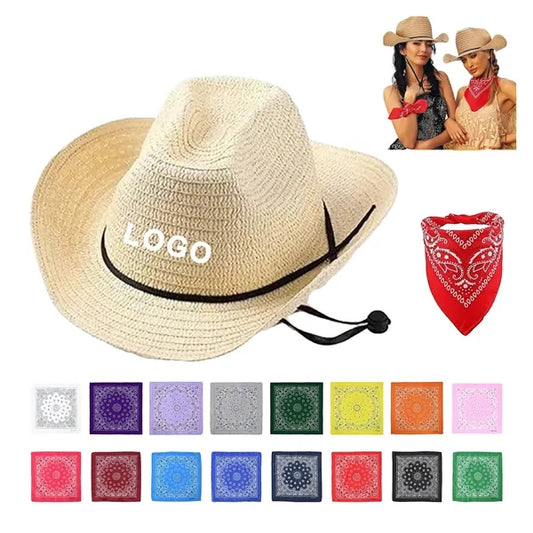 Straw Cowboy Hat With Cotton Bandana