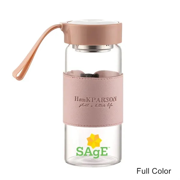 16 oz Borosilicate Glass Bottle w/ Silicone Sleeve & Strap