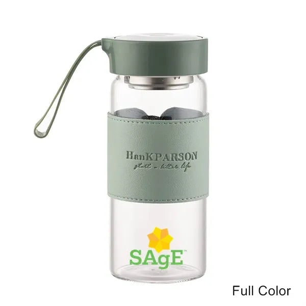 16 oz Borosilicate Glass Bottle w/ Silicone Sleeve & Strap