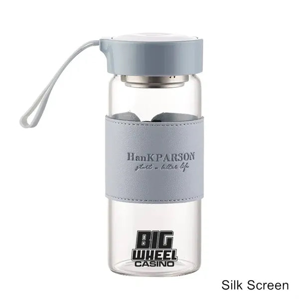 16 oz Borosilicate Glass Bottle w/ Silicone Sleeve & Strap