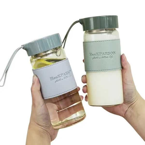 16 oz Borosilicate Glass Bottle w/ Silicone Sleeve & Strap