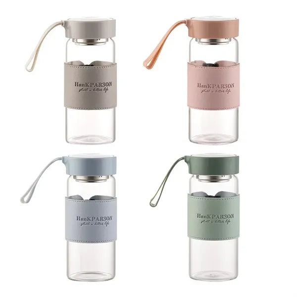 16 oz Borosilicate Glass Bottle w/ Silicone Sleeve & Strap