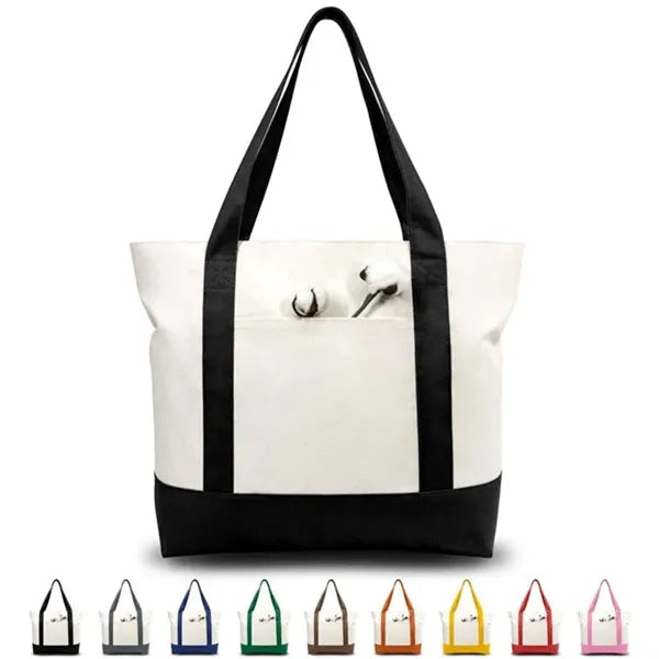 Cotton-Blend Shoulder Boat Tote Bag