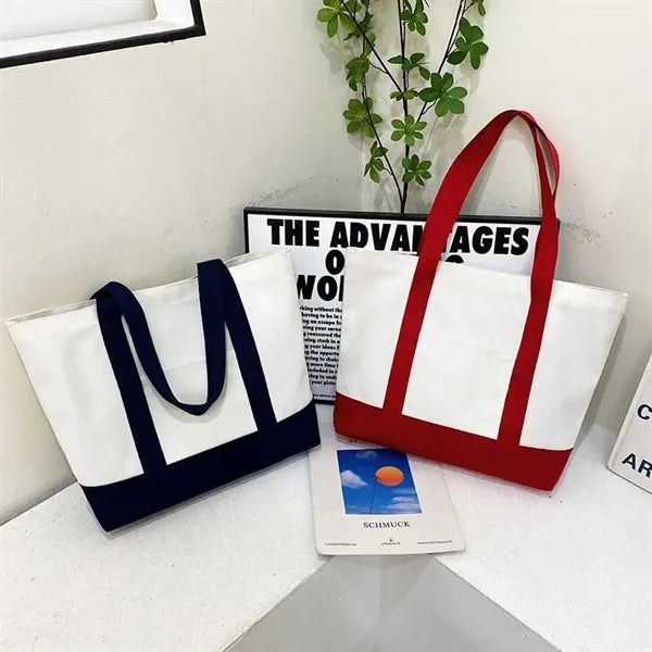 Cotton-Blend Shoulder Boat Tote Bag