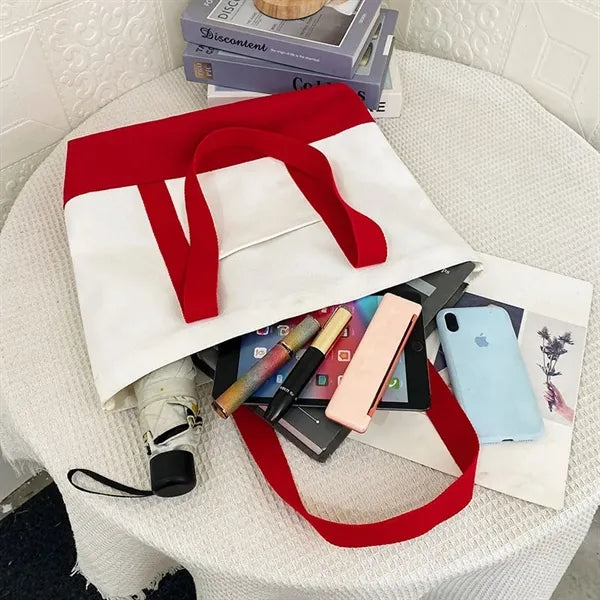 Cotton-Blend Shoulder Boat Tote Bag