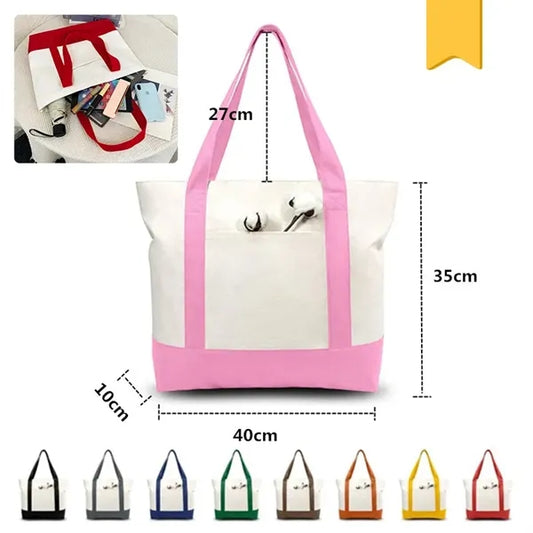 Cotton-Blend Shoulder Boat Tote Bag