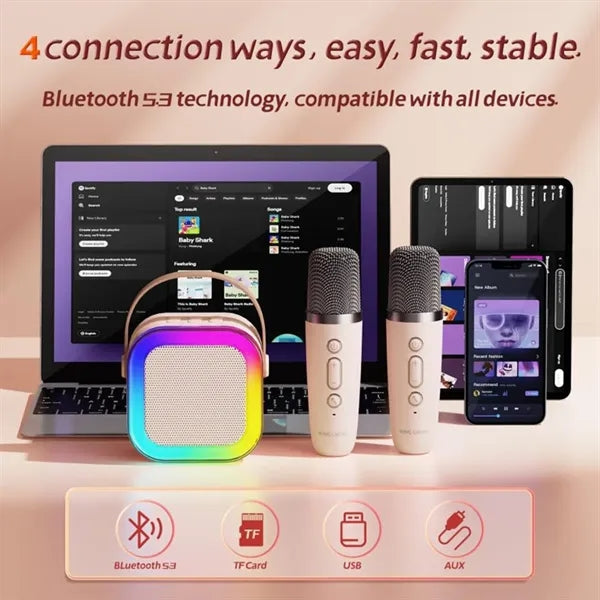 Party Wave Portable Mini Karaoke Machine W/ 2 Microphones