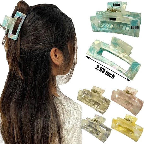Marbling 2.95Inch Medium Rectangular Acetate Hair Clip