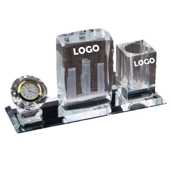 3 Sets Crystal Pen Holder Fusion Award Clock
