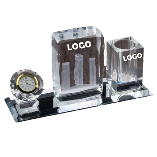 3 Sets Crystal Pen Holder Fusion Award Clock
