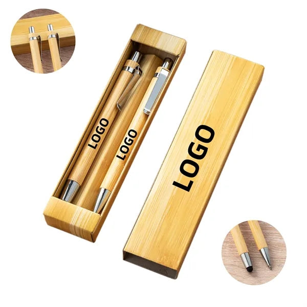 Press-Type Bamboo Touchscreen Ballpoint Pen Set
