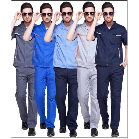 Unisex Cotton Short Sleeve Workwear Set for Summer Cool