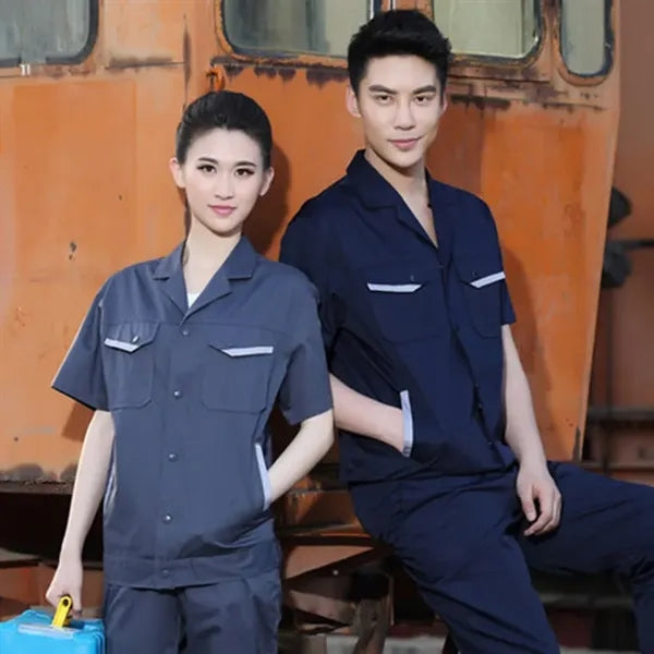 Unisex Cotton Short Sleeve Workwear Set for Summer Cool