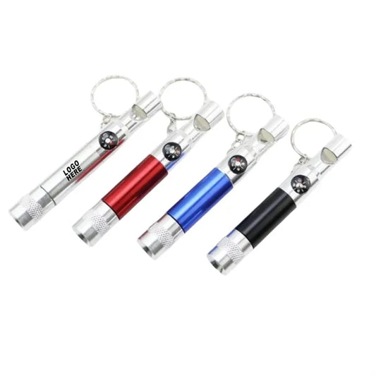 Outdoor Mini LED Keychain w/ Compass and Whistle