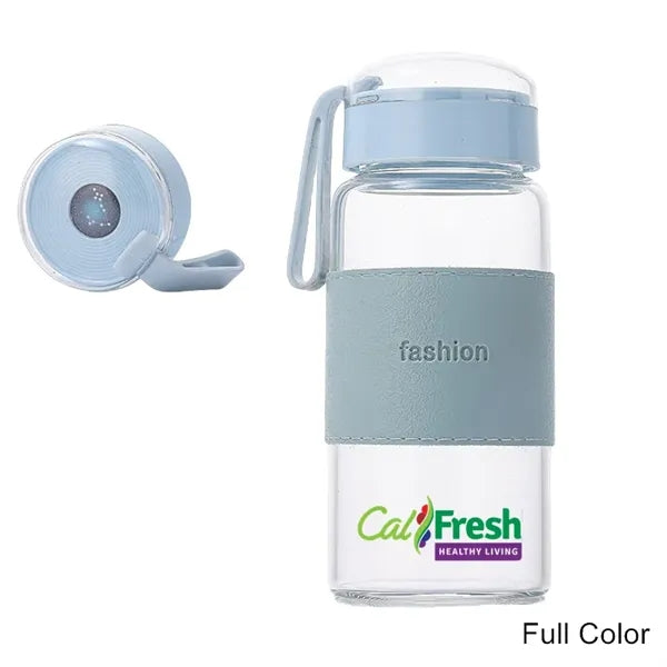 12 oz Glass Water Bottle with Galaxy Lid & Leather Sleeve
