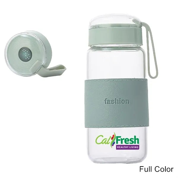 12 oz Glass Water Bottle with Galaxy Lid & Leather Sleeve