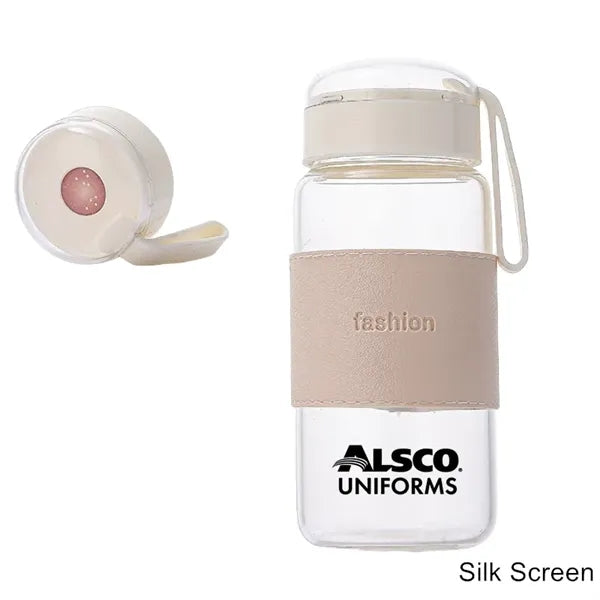 12 oz Glass Water Bottle with Galaxy Lid & Leather Sleeve
