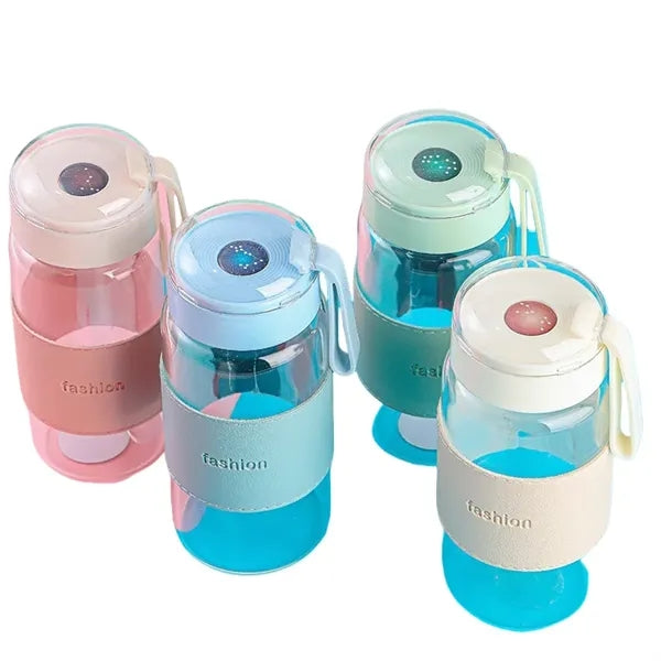 12 oz Glass Water Bottle with Galaxy Lid & Leather Sleeve