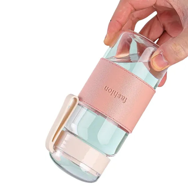 12 oz Glass Water Bottle with Galaxy Lid & Leather Sleeve